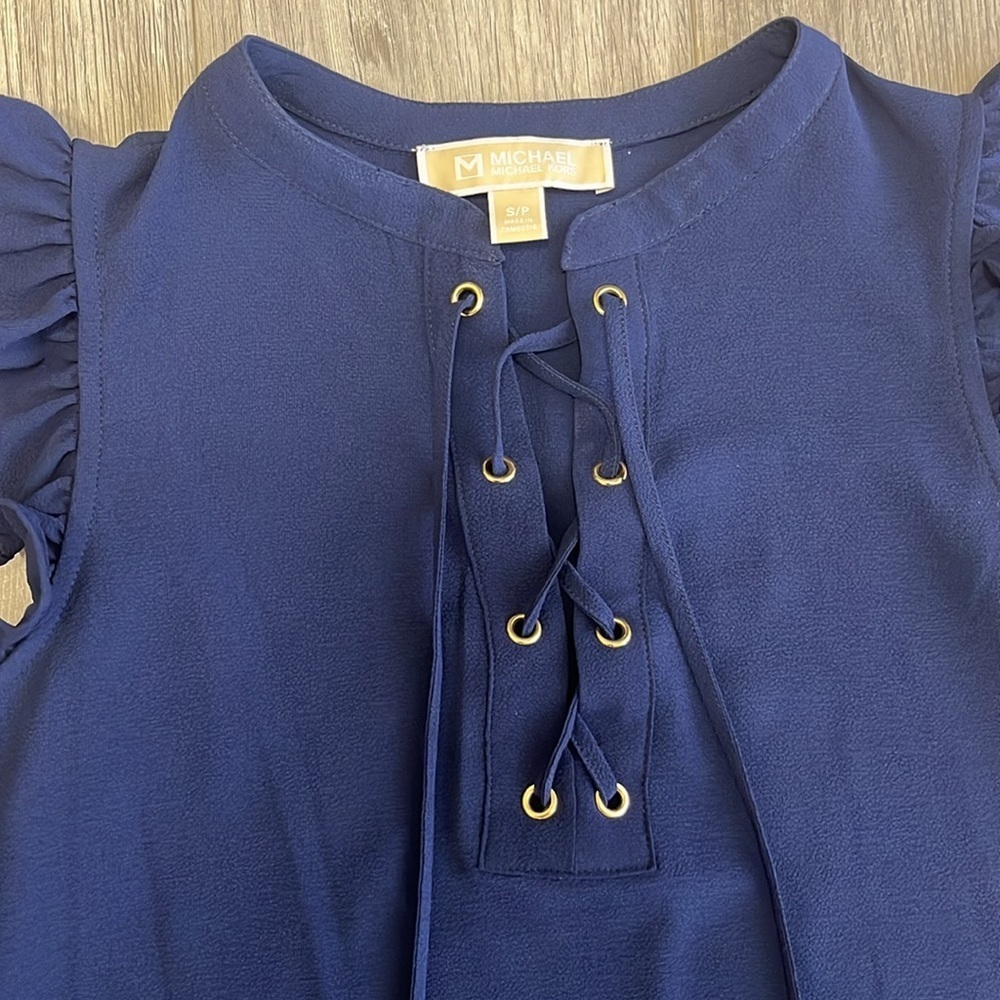 Michael Michael Kors Navy Ruffled Sleeve Women's size Small Blouse Top - Picture 4 of 6
